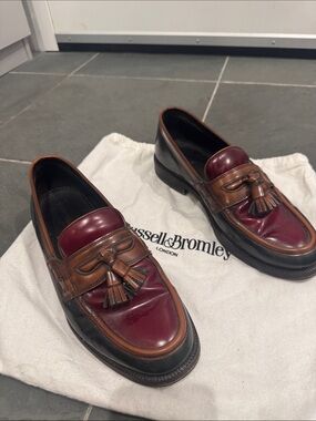 Men’s Two-Tone Burgundy & Brown Tassel Loafers - Russell & Bromley London